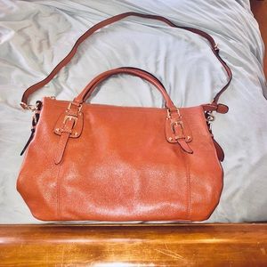 Handles with shoulder strap brown leather bag